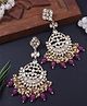 I Jewels Gold Plated Traditional Kundan & Pearl Dangle Chandbali Earrings For Women - Wine