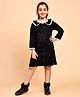 Little Marine Cotton Full Sleeves Pearls Embellished Dress - Black