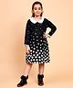 Little Marine Full Sleeves Polka Dots Printed Fit & Flare Dress - Black