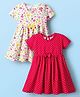 Babyhug Single Jersey Knit Half Sleeves Floral & Polka Dot Printed Frocks With Bow Applique Pack of 2 - Red & White
