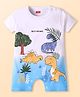 Babyhug Interlock Knit Half Sleeves Romper With Dino Print - White & Blue