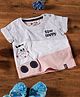 3PIN Cotton Half Sleeves Cow & Stay Happy Text Printed  - Bleach Melange