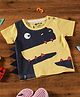 3PIN Cotton Half Sleeves Dinosaur Printed & Applique Tee - Yellow