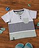 3PIN Cotton Half Sleeves Striped With Pocket Tee - Mist Green & Light Grey