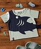 3PIN Cotton Half Sleeves Shark Applique Detailed Tee - Cameo Green