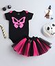 TINY MINY MEE Halloween Theme Half Sleeves Scary Butterfly Printed & Bow Applique Detailed  Onesie With Net Tutu Skirt Set - Black & Pink