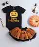 TINY MINY MEE Halloween Theme Happy Halloween Text Printed Onesie With Skirt - Black