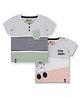 3PIN Cotton Pack Of 2 Half Sleeves Striped & Cow Printed - White & Grey