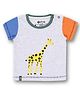 3PIN Cotton Half Sleeves Giraffe Printed Tee - Grey Melange & Orange