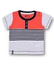 3PIN Cotton Half Sleeves Striped Tee - Grey Melange & Coral