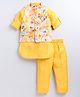 LITTLE COLLARS Full Sleeves Solid Kurta Pyjama With Floral Printed Jacket - Yellow