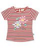 JusCubs Cotton Half Sleeves Striped & Floral Printed Tee - Red