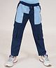 Kiddopanti Cotton Full Length Contrast Patch Pocket Cargo Pant With Elasticated Drawstring - Navy & Light Blue