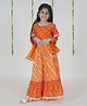 Kiddopanti Cotton Half Sleeves Bandhani Printed & Lace Embellished Lehenga Choli With Dupatta & Potli Bag - Orange & Green