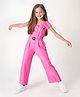 Primo Gino 100%  Viscose Woven Frill Sleeves Solid Colour Jumpsuit with Fabric Belt - Dark Pink