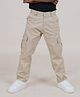 Kiddopanti Cotton Full Length Front Cut & Sew Cargo Pant With Bottom Tab - Beige