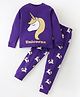 Unicorns Cotton Full Sleeves Unicorns Printed Coordinating Tee & Pajama Set - Purple