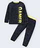 Unicorns Cotton Full Sleeves Gamer Text Printed Tee With Coordinating Pajama Set - Black