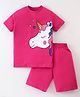Unicorns Cotton Half Sleeves Unicorn Printed Coordinating Tee & Shorts Set - Pink