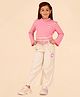 Cutecumber Full Bell Sleeves Patch Detailed Corduroy Pant - Pink