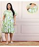 Zelena 100% Cotton Half Sleeves Hearts Printed Zipless Feeding Front Open Dress With Pockets - Light Green