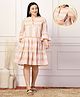 Zelena 100% Hand Loom Cotton Three Fourth Bell Sleeves Abstract Printed Maternity Dress With Nursing Access - Pink