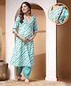 Zelena 100% Modal Three Fourth Sleeves Abstract Printed & Lace Embellished Kurta With Nursing Access & Salwar Set - Turquoise