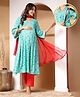 Zelena 100% Rayon Three Fourth Bell Sleeves Floral & Bandhani Printed & Lace Embellished Maternity Kurta With Nursing Access & Salwar With Dupatta Set - Turquoise