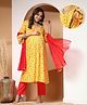 Zelena 100% Rayon Three Fourth Bell Sleeves Floral & Bandhani Printed & Lace Embellished Maternity Kurta With Nursing Access & Salwar With Dupatta Set - Yellow