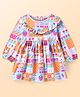 Babyhug Cotton Knit Full Sleeves Frock with Frill Detailaing & Animal  Floral Print - Orange Pink