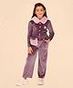 Cutecumber Full Sleeves Chenille & Fur Collar Coordinating Top With Pant Set - Purple