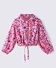 CrayonFlakes Rayon Full Sleeves Floral Printed Shirt Style Knotted Crop Top - Pink