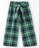CrayonFlakes Fleece Checked Pant With Attached Belt - Green