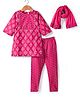 Babyhug Cotton Woven Three Fourth Sleeves Kurta & Churidar with Dupatta Floral Print - Dark Pink
