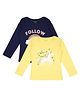 Plum Tree Pack Of 2 Cotton Full Sleeves Unicorn & Rainbow Glitter Printed Tees - Navy Blue & Yellow