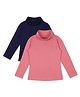 Plum Tree Pack Of 2 Cotton Full Sleeves Solid Sea Horse Shaped Stone Embellished Tees - Pink & Navy Blue