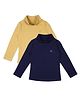 Plum Tree Pack Of 2 Cotton Full Sleeves Solid Crown Shaped Stone Embellished Tees - Navy Blue & Yellow