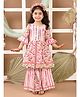 LIL PITAARA Pure Cotton Half Bell Sleeves Floral Printed & Gota Lace Embellished Kurta & Coordinating Sharara Set - Pink
