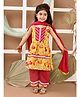 LIL PITAARA Pure Cotton Sleeveless Floral Printed & Gota Lace Embellished Kurta & Coordinating Pant With Dupatta Set - Yellow