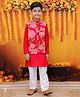 BownBee Pure Cotton Full Sleeves Solid Kurta Pyjama With Floral Printed Jacket - Red