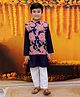 BownBee Pure Cotton Full Sleeves Solid Kurta Pyjama With Floral Printed Jacket - Blue