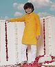 JBN Creation Handloom Cotton Full Sleeves Striped Woven Kurta & Pyjama Set - Mustard Yellow & White