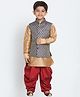 JBN Creation Silk Full Sleeves Solid Kurta & Dhoti With Floral Embroidered Nehru Jacket Set - Blue & Gold