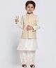 JBN Creation Silk Blend Full Sleeves Solid Kurta Pyjama With Motif Embroidered Nehru Jacket Set - Cream