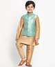 JBN Creation Silk Blend Full Sleeves Kurta Pyjama With Banarasi Brocade Nehru Jacket Set - Grey & Gold