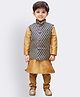 JBN Creation Silk Full Sleeves Solid Coordinating Kurta & Pyjama With Ethnic Motifs Foil Printed Nehru Jacket Set - Blue & Gold
