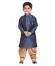 JBN Creation Full Sleeves Woven Zari Work Detailed Kurta With Solid Dhoti Set - Blue & Gold