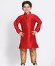 JBN Creation Silk Full Sleeves Woven Foil Printed Kurta & Solid Pyjama Set - Maroon & Gold