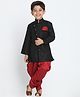 JBN Creation Full Sleeves Solid Angrakha Styled Sherwani & Dhoti Set - Black & Maroon