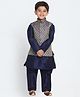JBN Creation Full Sleeves Solid Coordinating Kurta & Pyjama With Ethnic Motif Printed Nehru Jacket Set - Navy Blue
